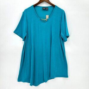 Travelers By Chicos Tunic Top Womens Short Sleeve Asymmetrical Cozumel Blue XL